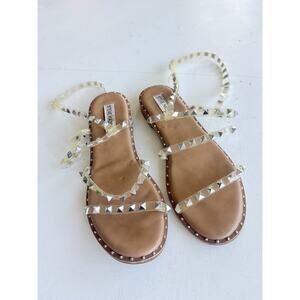 Steve Madden Studded Clear Strappy Gladiator Sandals Women's Size 9 Tan Leather